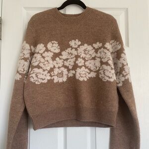 Z Supply Floral Knit Sweater in Brown and White